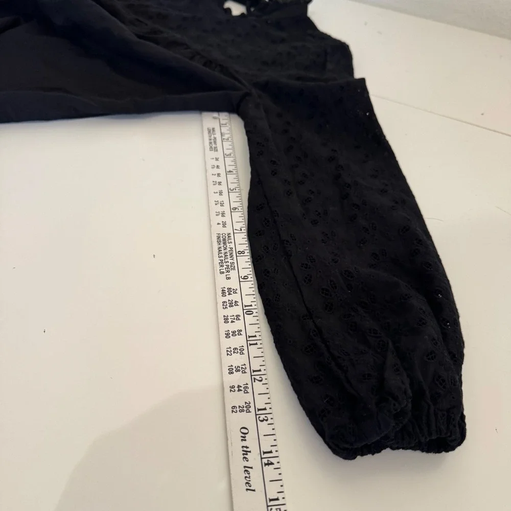 Madewell‎ Top Black Eyelet Ruffle Neck Long Sleeve Peasant Boho Full Coverage XS